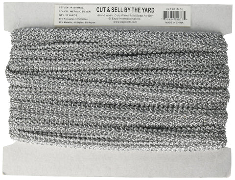 Trims by The Yard Alice Classic Woven Braid Trim, 1/2-Inch Versatile Trim for Sewing, Washable Decorative Trim for Costumes, Home Decor, Upholstery, 20-Yard Cut | Metallic Silver 20 yard cut