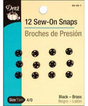 Dritz 80-40-1 Sew-On Snaps, Black, Size 4/0 12-Count
