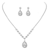 Unicra Bride Crystal Necklace Earrings Set Bridal Wedding Jewelry Sets Rhinestone Choker Necklace Prom Costume Jewelry Set for Women and Girls(3 piece set - 2 earrings and 1 necklace) A-Silver