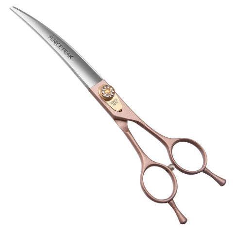 Fenice Peak Professional Curved Dog Grooming Scissors 7.5'' Rose Gold 440C Stainless Steel Pet Cutting Shears Safety Trimming Shearing for Dogs Cats Curved Shear 7.5''