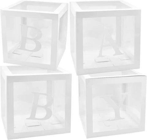 DUBEDAT Baby Boxes with Letters for Baby Shower,4 boxes 4 sets of letters，Transparent Baby Shower Decorations Block Boxes for Birthday Party,Gender Reveal ,Wedding，Reusable Favors In Gift box