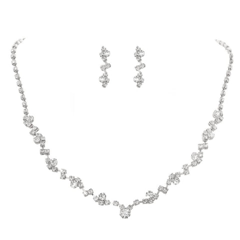 Unicra Bride Crystal Necklace Earrings Set Bridal Wedding Jewelry Sets Rhinestone Choker Necklace Prom Costume Jewelry Set for Women and Girls (3 piece set - 2 earrings and 1 necklace) silver