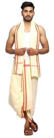 Rameshwaram Fabrics Men's Solid Cotton Silk Dupatta (Ramesh_Fabrics_22_Cream)
