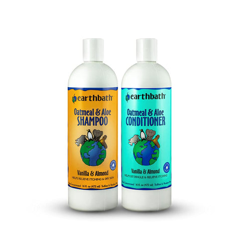 earthbath Oatmeal & Aloe Shampoo & Conditioner Pet Grooming Set - Itchy, Dry Skin Relief, Made in USA - Vanilla Almond, 16 oz (1 Set)