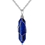 MAIBAOTA Healing Crystal Stone Necklace Life of Wire Wrapped Teardrop Crystals Pendant Necklaces Natural Reiki Quartz Gemstone Jewelry for Women Girls 02 Blue-lapis Lazuli