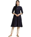 rangita Women Solid Embroidered Calf Length A Line Kurti with Sleeves Tabs
