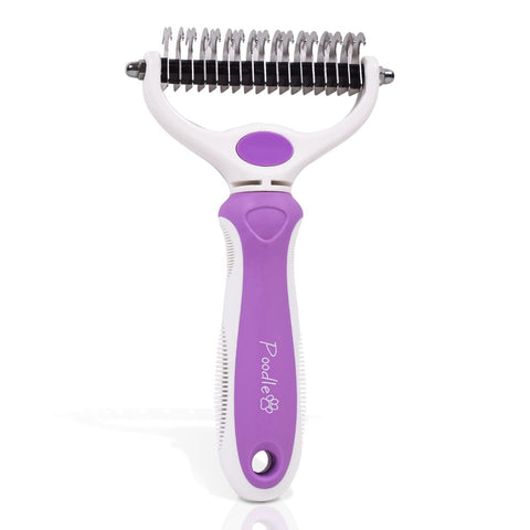 POODLIE Pet Grooming Dematter and Shedding Comb Tool, Twin-Blade Undercoat Rake for Cats and Dogs with Medium and Long Hair, Gentle on Pets with Sensitive Skin, Comfortable to Use Ergonomic Handles