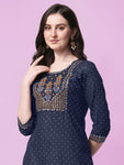 SOURBH Women's Rayon Sequins Embroidered and Polka Dots Printed Straight Fit Kurti Only