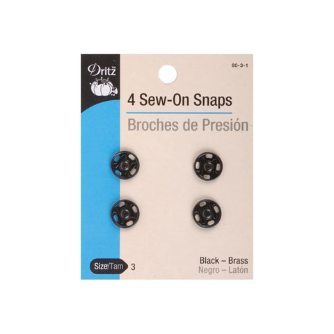 Dritz 80-3-1 Sew-On Snaps, Black, Size 3 4-Count