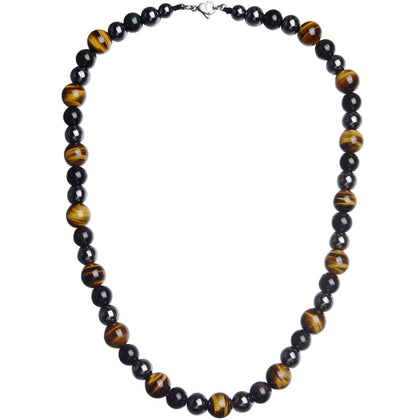 GENASTO Healing Crystal Black Obsidian Tiger Eye and Hematite Beads Necklace Triple Protection Necklace for Men Women Brown
