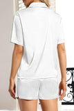 CHYRII Women's Silk Satin Pajamas Sets Tie Front Short Sleeve Tops and Shorts Two Piece Pj Sets Sleepwear Medium White