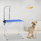 LEIBOU Pet Dog Grooming Table Foldable Grooming Table Heavy Duty Iron Frame with Arm & Noose for Dog Cat Pet Grooming (32" x 18" x 30'', Blue)