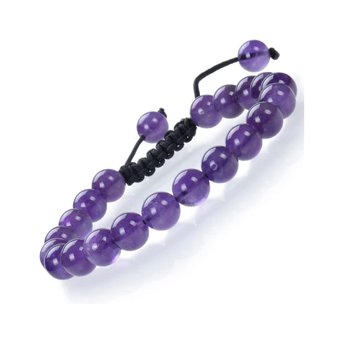 Massive Beads Natural Healing Power Gemstone Crystal Beads Unisex Adjustable Macrame Bracelets 8mm Natural Amethyst