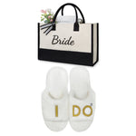 TOPDesign Women's I Do Slide Slippers, Bridal Flats, Wedding Tote, Bachelorette Shower Engagement Proposal Honeymoon Gifts for Bride, Bride to Be, Future Mrs, Wifey Medium Bride "I Do"