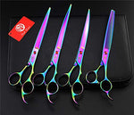 Purple Dragon 8 Inch Professional Pet Grooming Scissors Sets Dog Grooming Shear 1 Pc STRAIHT & 1 PcTHINNING & 2 Pcs Curved Scissors Multicolor