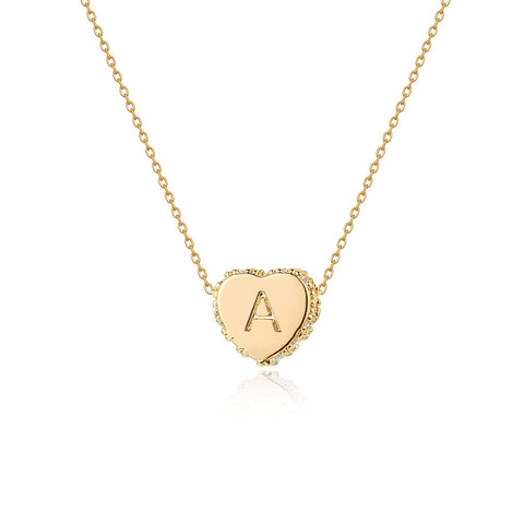 Tiny Gold Initial Heart Necklace-14K Gold Filled Handmade Dainty Personalized Letter Heart Choker Necklace Gift for Women Necklace Jewelry A&CZ Pave