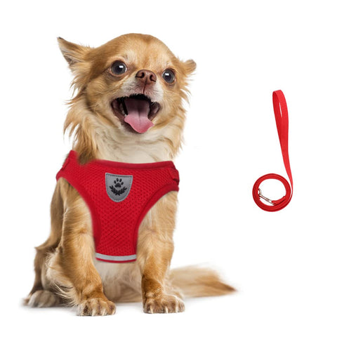 FEimaX Small Dog Cat Harness and Leash Set, No Pull Adjustable Pet Mesh Harness with Reflective Strips Escape Proof Puppy Kitten Vest for Extra Small Dogs Cats Red S