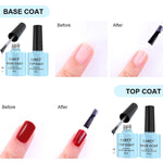No Wipe Top Coat Base Coat Soak Off Set 10ml LED Lamp Cure Quick Dry Clear Shine Gloss Mirror Long Lasting Nail Art Gel Polish Resin Tested Formula For Home And Salon Use