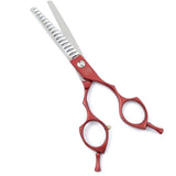 Moontay 6.5" Professional Pet Grooming Chunker Scissor, Dog Cat Grooming Shear/Scissor Thinning Shear with Double Finger Rests, 440C Japanese Stainless Steel Grooming Scissor, Red