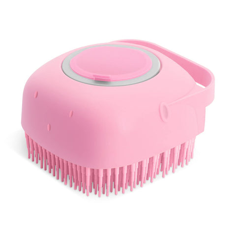 Pet Dog Shedding Shampoo Dispenser Brush Comb Pet Bath Massage Shower Bubbles Self Cleaning Hair Fur Ggrooming Brush Scrubber Brush for Bathing Hair Removal Soft Silicone Rubber Brushes (8*8cm, pink)