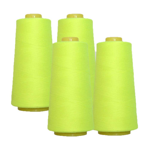 AK Trading 4-Pack NEON YELLOW All Purpose Sewing Thread Cones (6000 Yards Each) of High Tensile Polyester Thread Spools for Sewing, Quilting, Serger Machines, Overlock, Merrow & Embroidery.
