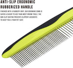 MG+ Dog Comb, Cat Comb with Rounded and Smooth Ends Stainless Steel Teeth and Non-Slip Grip Handle, Pet Comb for Long and Short Haired Dogs, Cats and Other Pets (Green) Green