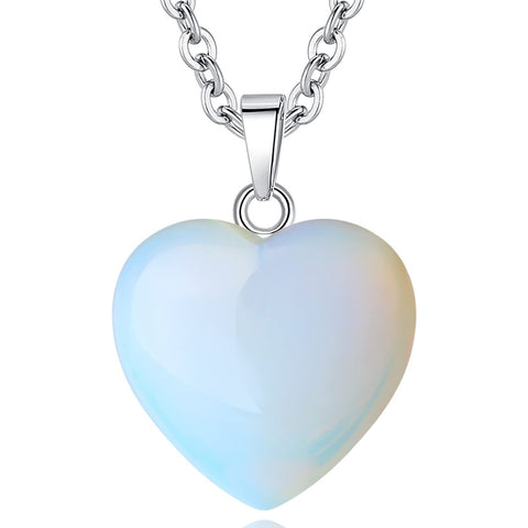 Opalite Necklace Healing Crystals Necklace Heart Love Real Crystal Reiki Energy for Women Mothers Day Gift Christmas White - Opalite