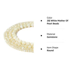 BEADNOVA Natural White Mother of Pearl Shell Beads Natural Crystal Beads Stone Gemstone Round Loose Energy Healing Beads with Free Crystal Stretch Cord for Jewelry Making (8mm, 45-48pcs) 8mm 20) White Mother Of Pearl Beads