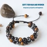 OAHERAS Triple Protection Crystal Bracelet Spiritual Healing for Men and Women Natural Tiger Eye Black Obsidian and Hematite 8mm Stone Bead Energy Crystal Bracelet - Bring Good Luck and Happiness Yellow