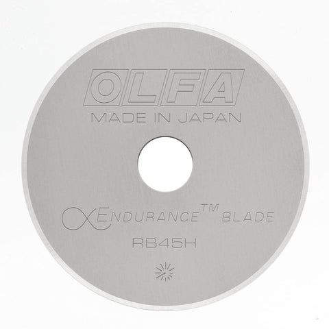 OLFA 45mm Rotary Cutter Replacement Blade, 1 Blade (RB45H-1) - Tungsten Steel Endurance® Circular Rotary Fabric Cutter Blade for Quilting, Sewing, and Crafts, Fits Most 45mm Rotary Cutters