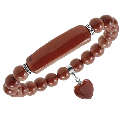 TUMBEELLUWA Healing Stone Bracelet 8mm Beads Chakra Crystal Energy Heart Charm Bracelet Handmade Jewelry for Women red jasper crystal stone
