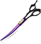 Dream Reach 7.0 inches Professional Decompressed Elastic Handle Pet Grooming Scissors Set,Straight & Chunker & 2 Curved Scissors 4pcs Set for Dog Grooming (Purple) (Up-Curved Scissor) Up-Curved Scissor
