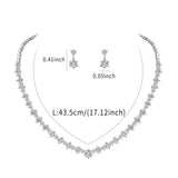 WeimanJewelry White Gold/Gold/Rose Gold Plated Women Cubic Zirconia Round Cut CZ Bridal Necklace and Drop Earring Set for Bride Wedding Silver