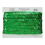 Trims By The Yard 2-Row Metallic Stretch Sequin Trim, 7/8-Inch Versatile Sequins for Crafts, Washable Sequins Trim for Sewing, 20-Yard Cut ; Green