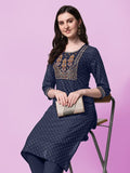 SOURBH Women's Rayon Sequins Embroidered and Polka Dots Printed Straight Fit Kurti Only