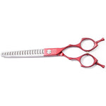 Moontay 6.5" Professional Pet Grooming Chunker Scissor, Dog Cat Grooming Shear/Scissor Thinning Shear with Double Finger Rests, 440C Japanese Stainless Steel Grooming Scissor, Red