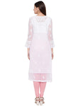 Ada Women's Handcrafted Traditional Chikan Work Georgette Kurta with Slip A158876 White