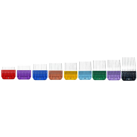 COSYONALL Animal Stainless Steel 9 Color Dog Guide Comb Set,Cutting Length 1/8" to 1 1/4" for 10#/15#/30# A5 Detachable Blade,Compatible with Andis, Oster A5, Wahl KM Series Clipper Guards 9 PACK(3MM-32MM)