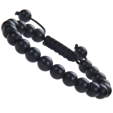 Massive Beads Natural Healing Power Gemstone Crystal Beads Unisex Adjustable Macrame Bracelets 8mm Matte Onyx