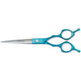 Moontay 6.5" Professional Pet Grooming Scissor, Dog Cat Grooming Shear/Scissor Fur Cutting Shear with Double Finger Rests, 440C Japanese Stainless Steel Grooming Scissor, Blue Straight Scissor