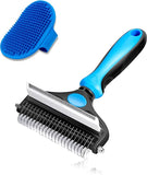 CGBE Pet Grooming Brush, 2 in 1 Deshedding Tool & Undercoat Rake Dematting Comb for Mats & Tangles Removing, Long & Short Hair Grooming Tool and Dematting Comb, Easy to Remove Mats Large-Blue