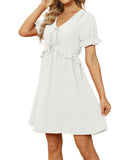 WEESO Summer Beach Flowy Dresses for Women 2023 Babydoll Empire Elastic Waist Short Sleeve Dress Large Cream White(have Lining)