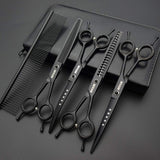 7.0 inches Professional Dog Grooming Scissors Set Straight & thinning & Curved & chunkers & comb 5pcs in 1 Set for left-handed & right handed Right-handed Black