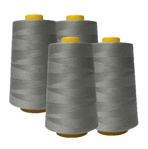 AK Trading 4-Pack LIGHT GRAY All Purpose Sewing Thread Cones (6000 Yards Each) of High Tensile Polyester Thread Spools for Sewing, Quilting, Serger Machines, Overlock, Merrow & Hand Embroidery