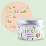 Magnificent 101 Sage Leaf and Healing Crystal Candle for Aromatherapy, Meditation and Manifestation - Natural Soy Wax with Rose Quartz, Amethyst, Moonstone, and Black Tourmaline in 6 oz Tin Holder Pure Sage - Healing Crystals