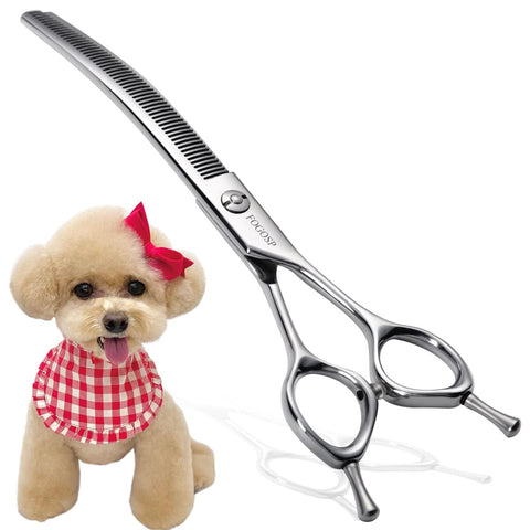 FOGOSP Curved Thinning Shears for Dogs Grooming 7.0'' Multipurpose Professional Pet Curved Blender Scissors for Dog Grooming 35% Thinning Rate (7.0 In, V Type Blender) 7.0 inch
