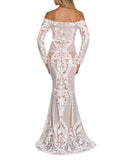 Yissang Women's Floral Sequined Wedding Evening Mermaid Dress Bridal Gowns White Large