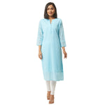ZOLA Exclusive Georgette V Neck with 3/4th Sleeves and Calf Length Lucknowi Chikankari Ethnic Wear Straight Kurta for Women Pack of 1