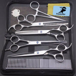 7 "Professional pet grooming kit, direct and thinning scissors and curved pieces 4 pieces Kit for Pet Grooming Services (Silver) Silver