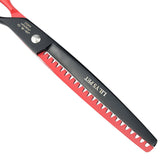 LILYS PET HIGH-END SERIES 8-Inch Japanese 440C Pet Dog Chunker Shears,Fishbone-shaped Big Tooth Professional Pet Grooming Chunker Scissors With Beautiful Red Screw (Black-Red) Black-red